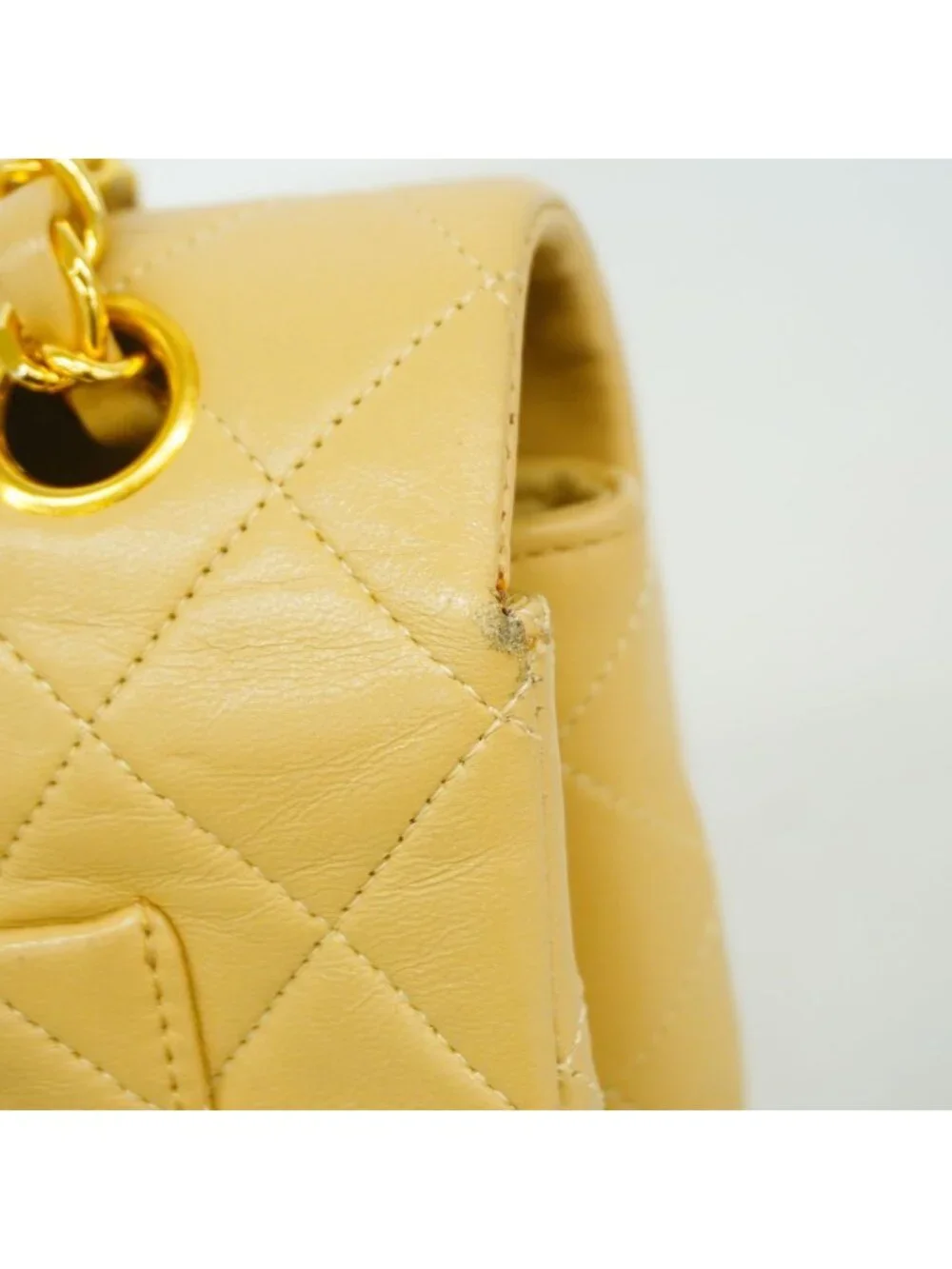 Chanel Shoulder Bag Quilted Lambskin Beige Gold